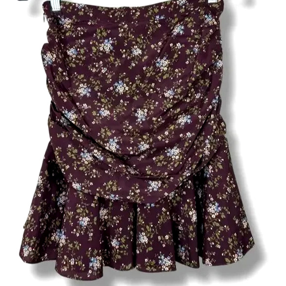 VERONICA BEARD TARAS Mini SKIRT SILK Floral Print Ruched Merlot Red 4 S - Picture 5 of 10